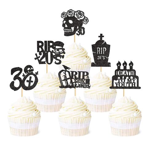 Ercadio 36Pcs Rip My 20s Cupcake Toppers Black Glitter Death to My 20s Cupcake Picks Death to My Twenties Cake Picks for 30th Birthday Cupcake Decoration 30th Gothic Birthday Party Supplies in Kuwait