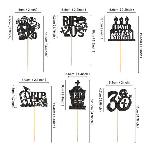 Ercadio 36Pcs Rip My 20s Cupcake Toppers Black Glitter Death to My 20s Cupcake Picks Death to My Twenties Cake Picks for 30th Birthday Cupcake Decoration 30th Gothic Birthday Party Supplies in Kuwait