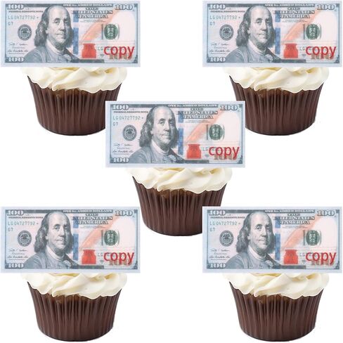 50pcs Mini Edible 100 Dollar Bill Cake Toppers, Glutinous Rice Paper Small Edible Dollar Bill Cupcake Toppers Money Cake Decorations for Birthday Party Supplies in Kuwait