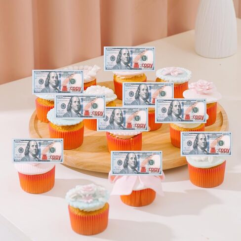 50pcs Mini Edible 100 Dollar Bill Cake Toppers, Glutinous Rice Paper Small Edible Dollar Bill Cupcake Toppers Money Cake Decorations for Birthday Party Supplies in Kuwait