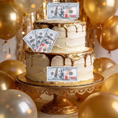 50pcs Mini Edible 100 Dollar Bill Cake Toppers, Glutinous Rice Paper Small Edible Dollar Bill Cupcake Toppers Money Cake Decorations for Birthday Party Supplies in Kuwait