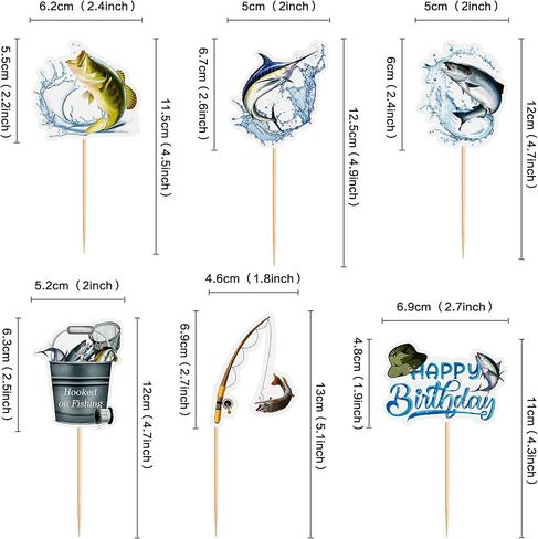36pcs Sea Fishing Cupcake Toppers Sea Fish Pole Cupcake Picks for Baby Shower Offshore Angling Birthday Cupcake Decoration Go Fishing Party Decoration in Kuwait