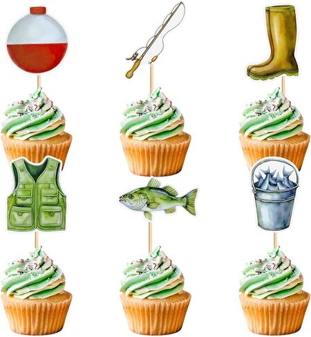 36pcs Sea Fishing Cupcake Toppers Sea Fish Pole Cupcake Picks for Baby Shower Offshore Angling Birthday Cupcake Decoration Go Fishing Party Decoration in Saudi Arabia