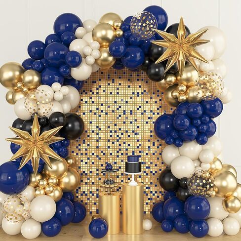 Amandir Navy Blue Gold Balloons Garland Arch Kit for Graduation Party Decorations, 145Pcs Gold Black Confetti Balloons with Foil Star for 2026 Graduation College Congrats Grad Class Birthday Supplies in Kuwait