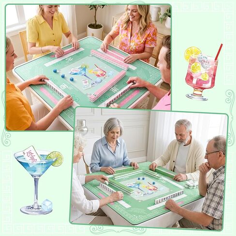 K1tpde Martini Cocktail Mahjong Mat للطاولة - حصيرة طاولة Mahjong مضادة للانزلاق مع نرد وحقيبة حمل 31.5 بوصة × 31.5 بوصة غطاء طاولة ألعاب محمول للعب ألعاب لوحة البوكر (أخضر) in Kuwait