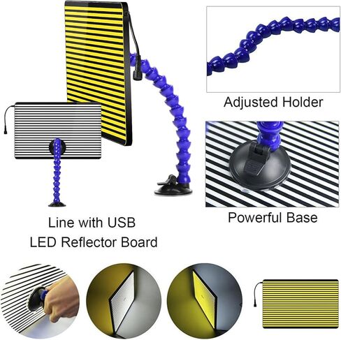 LadyRosian LED Stripe Line Board Paintless Dent Repair Tools Double Stripe USB Line Reflector Board with Adjustable Holder for Car Body dent Removal Testing Tool in Kuwait