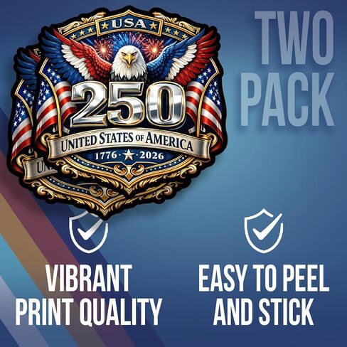 250 Year USA Anniversary Magnet - 2 Pack Magnets for Truck Car SUV Refrigerator Toolbox Gift - Design for Semiquincentennial Liberty & National Pride - 5 Inch 2 Piece - USAMAG0010 in Kuwait