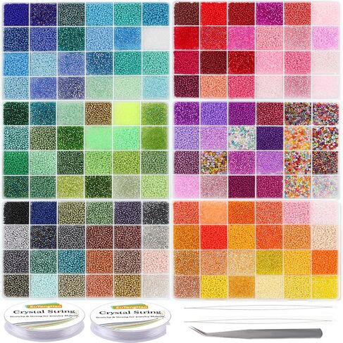 EuTengHao 3mm Glass Seed Beads for Bracelet Making Kit, 8/0 Small Craft Beads for Bracelet Necklaces Crafting Jewelry Making Supplies (36000Pcs,144 Colors) in Kuwait