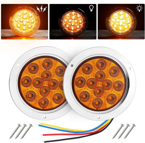 TMH 2 Pack of 4 Inch Round White LED Flashing Strobe Trailer Tail Lights, 12 LED with Chrome Housing, Strobe Solid Flash Patterns, Flush Mount 12V for Truck, Bus, RV, Tow Vehicles (2 Pcs) in Kuwait