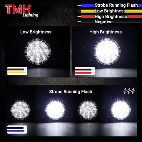 TMH 2 Pack of 4 Inch Round White LED Flashing Strobe Trailer Tail Lights, 12 LED with Chrome Housing, Strobe Solid Flash Patterns, Flush Mount 12V for Truck, Bus, RV, Tow Vehicles (2 Pcs) in Kuwait