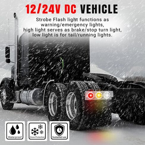 TMH 2 Pack of 4 Inch Round White LED Flashing Strobe Trailer Tail Lights, 12 LED with Chrome Housing, Strobe Solid Flash Patterns, Flush Mount 12V for Truck, Bus, RV, Tow Vehicles (2 Pcs) in Kuwait