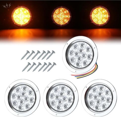 TMH 2 Pack of 4 Inch Round White LED Flashing Strobe Trailer Tail Lights, 12 LED with Chrome Housing, Strobe Solid Flash Patterns, Flush Mount 12V for Truck, Bus, RV, Tow Vehicles (2 Pcs) in Kuwait