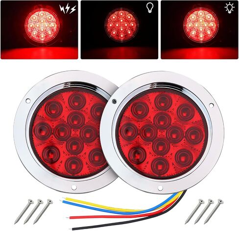 TMH 2 Pack of 4 Inch Round White LED Flashing Strobe Trailer Tail Lights, 12 LED with Chrome Housing, Strobe Solid Flash Patterns, Flush Mount 12V for Truck, Bus, RV, Tow Vehicles (2 Pcs) in Kuwait