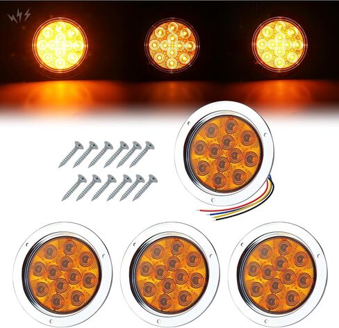 TMH 2 Pack of 4 Inch Round White LED Flashing Strobe Trailer Tail Lights, 12 LED with Chrome Housing, Strobe Solid Flash Patterns, Flush Mount 12V for Truck, Bus, RV, Tow Vehicles (2 Pcs) in Kuwait
