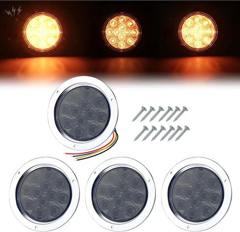 TMH 2 Pack of 4 Inch Round White LED Flashing Strobe Trailer Tail Lights, 12 LED with Chrome Housing, Strobe Solid Flash Patterns, Flush Mount 12V for Truck, Bus, RV, Tow Vehicles (2 Pcs) in Kuwait