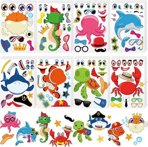 Sinmoe 48 Sheets Ocean Stickers for Kids Make a Face Summer Sea Animals Stickers Under The Sea Beach Party Favors Decorations for Kid Student Teacher Classroom Birthday Activities Back to School Gifts in Kuwait