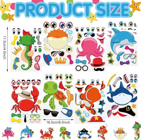 Sinmoe 48 Sheets Ocean Stickers for Kids Make a Face Summer Sea Animals Stickers Under The Sea Beach Party Favors Decorations for Kid Student Teacher Classroom Birthday Activities Back to School Gifts in Kuwait