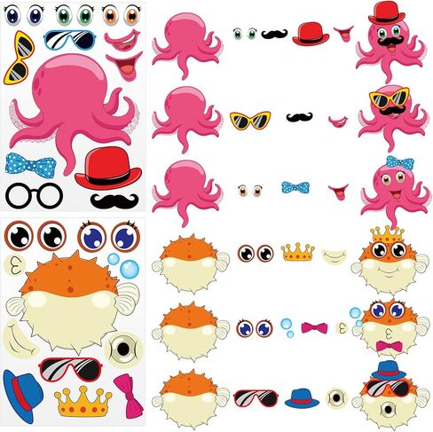 Sinmoe 48 Sheets Ocean Stickers for Kids Make a Face Summer Sea Animals Stickers Under The Sea Beach Party Favors Decorations for Kid Student Teacher Classroom Birthday Activities Back to School Gifts in Kuwait