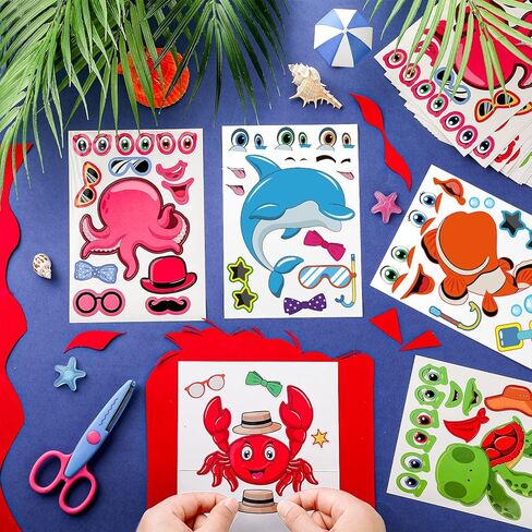 Sinmoe 48 Sheets Ocean Stickers for Kids Make a Face Summer Sea Animals Stickers Under The Sea Beach Party Favors Decorations for Kid Student Teacher Classroom Birthday Activities Back to School Gifts in Kuwait