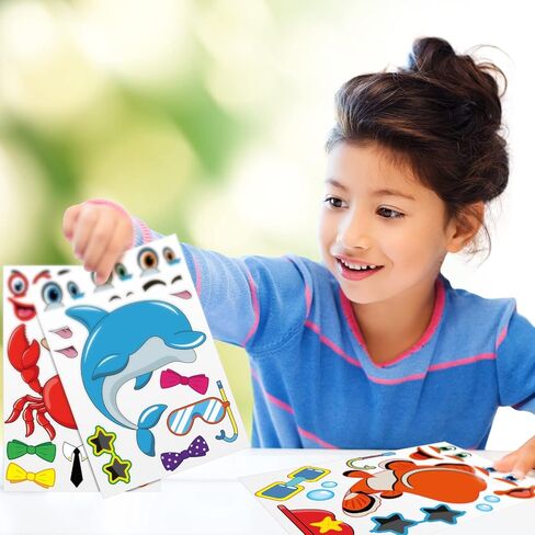 Sinmoe 48 Sheets Ocean Stickers for Kids Make a Face Summer Sea Animals Stickers Under The Sea Beach Party Favors Decorations for Kid Student Teacher Classroom Birthday Activities Back to School Gifts in Kuwait