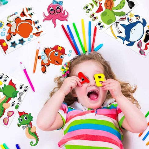 Sinmoe 48 Sheets Ocean Stickers for Kids Make a Face Summer Sea Animals Stickers Under The Sea Beach Party Favors Decorations for Kid Student Teacher Classroom Birthday Activities Back to School Gifts in Kuwait