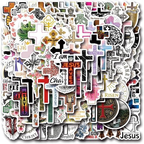 Cross Stickers Pack，124pcs Cartoon Aesthetic Cross Waterproof Stickers，Vinyl Water Bottle,Skateboard,Laptop,Phone,Journaling,Scrapbooking Decals in Saudi Arabia