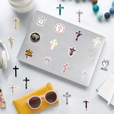 Cross Stickers Pack，124pcs Cartoon Aesthetic Cross Waterproof Stickers，Vinyl Water Bottle,Skateboard,Laptop,Phone,Journaling,Scrapbooking Decals in Saudi Arabia