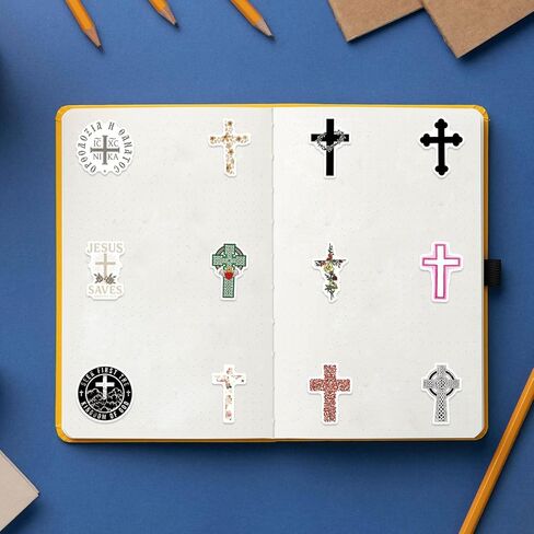 Cross Stickers Pack，124pcs Cartoon Aesthetic Cross Waterproof Stickers，Vinyl Water Bottle,Skateboard,Laptop,Phone,Journaling,Scrapbooking Decals in Saudi Arabia