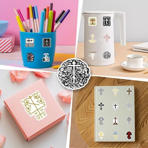 63pcs Orthodox Stickers Pack，Cute Cartoon Aesthetics Vinyl Waterproof Decals for Water Bottle, Laptop, Phone, Skateboard, Journaling for Party Supply Decor Favor in Saudi Arabia