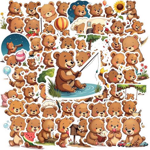70Pcs Cute Bear Sticker for Kids Waterproof Cartoon Bear Animal Stickers for Water Bottle Laptop Scrapbooking Skateboard Luggage Bears Party Decor Ideal Gift for Babies Boys Girls Teacher Rewards in Kuwait