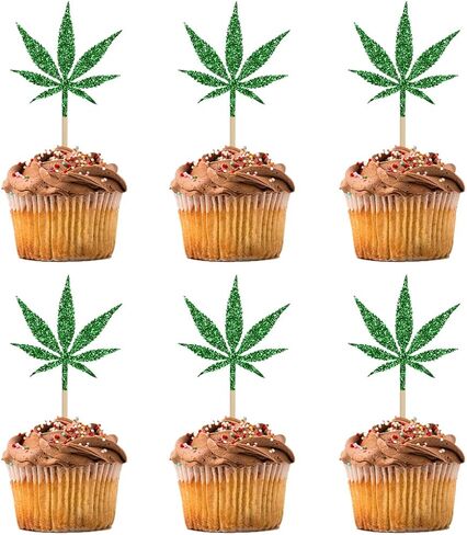 12 pcs Leaf Cupcake Toppers - Have a Dope Birthday Cake Topper- Cake Decorations for Men Women Marijuana Them 420 Birthday Party Supplies Green in Saudi Arabia