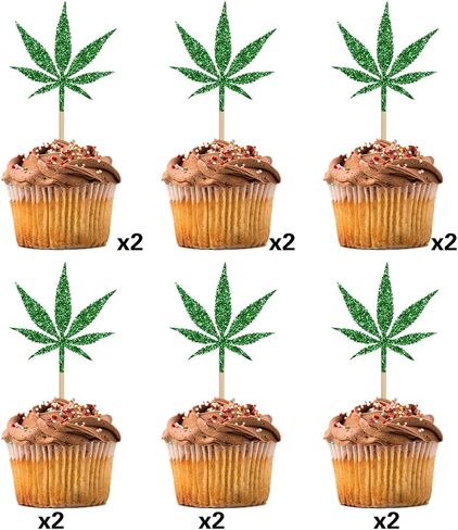 12 pcs Leaf Cupcake Toppers - Have a Dope Birthday Cake Topper- Cake Decorations for Men Women Marijuana Them 420 Birthday Party Supplies Green in Saudi Arabia