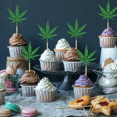 12 pcs Leaf Cupcake Toppers - Have a Dope Birthday Cake Topper- Cake Decorations for Men Women Marijuana Them 420 Birthday Party Supplies Green in Saudi Arabia