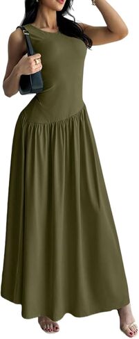 LIGHT DOT Women's Maxi Summer Tank Top Dress Drop Waist Casual Sleeveless Vacation Sundress in Saudi Arabia