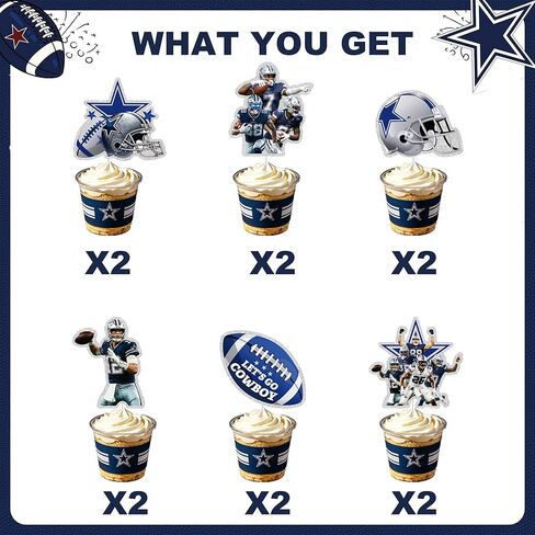 24Pcs Cowboys Birthday CupCake Topper Blue Glitter Cowboys Birthday Party Decorations for Boy Birthday Party Supplies in Saudi Arabia