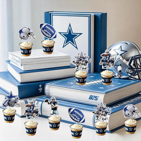 24Pcs Cowboys Birthday CupCake Topper Blue Glitter Cowboys Birthday Party Decorations for Boy Birthday Party Supplies in Saudi Arabia