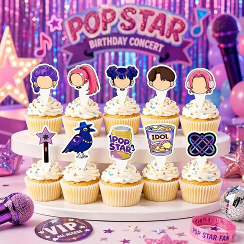 20PCS Music Dance Cupcake Toppers for Girls Birthday Party – Pink Disco Dessert Cake Picks, Pop Star Style Cupcake Decorations for Kids Birthday Party Supplies (10 Designs) in Saudi Arabia