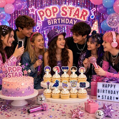 20PCS Music Dance Cupcake Toppers for Girls Birthday Party – Pink Disco Dessert Cake Picks, Pop Star Style Cupcake Decorations for Kids Birthday Party Supplies (10 Designs) in Saudi Arabia