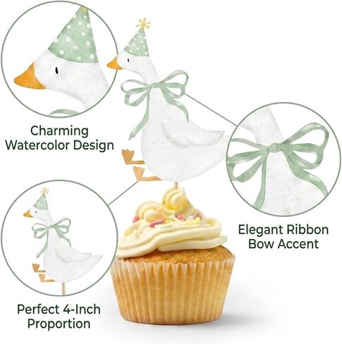 36Pcs Goose Cupcake Toppers, Silly Goose Cake Topper Decorations for Baby Shower and Birthday Parties, Green Silly Goose Cupcake Toppers for Themed Celebrations in Saudi Arabia