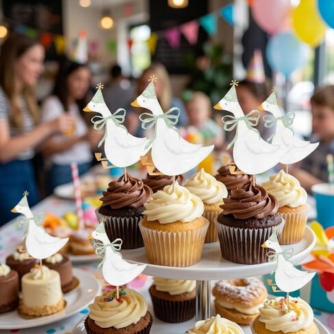 36Pcs Goose Cupcake Toppers, Silly Goose Cake Topper Decorations for Baby Shower and Birthday Parties, Green Silly Goose Cupcake Toppers for Themed Celebrations in Saudi Arabia