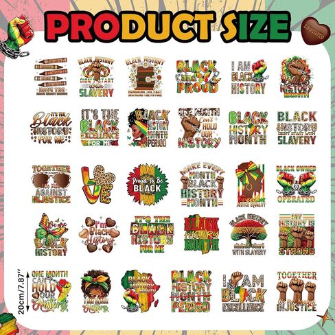 Lyrow 30 PCS History History Month Iron on Transfer Transfer Transfer History Black Leacals نقل الحرارة بقع الفينيل للملابس الجينز على ظهره وسادة DIY الديكور in Kuwait