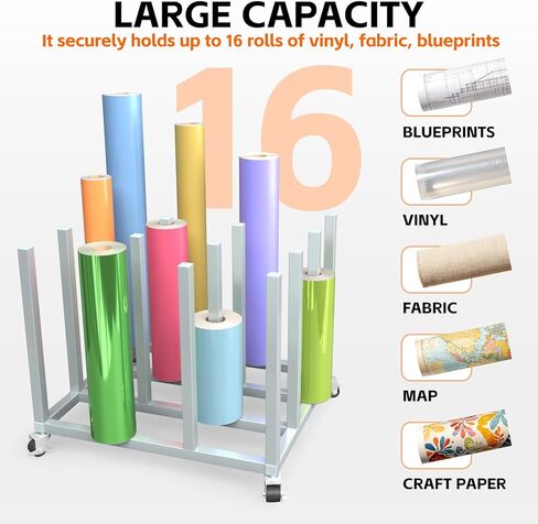 Large Mobile Blueprint Storage Cart-16 Rolls, Heavy-Duty Lockable Wrapping Paper Storage Cart for Vinyl Roll Wallpaper/Fabric/Butcher Paper Organization in Saudi Arabia