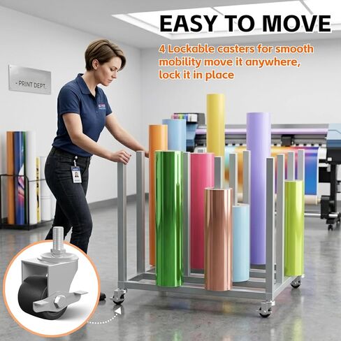 Large Mobile Blueprint Storage Cart-16 Rolls, Heavy-Duty Lockable Wrapping Paper Storage Cart for Vinyl Roll Wallpaper/Fabric/Butcher Paper Organization in Saudi Arabia