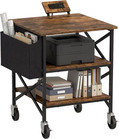 3 Tier Printer Stand with Drawer – Rolling Printer Cart on Wheels for Home Office, Adjustable Shelf & Heavy Duty Steel Frame, Large Printer Table for Scanner Fax Copier,23.6''x18.9'' in Saudi Arabia