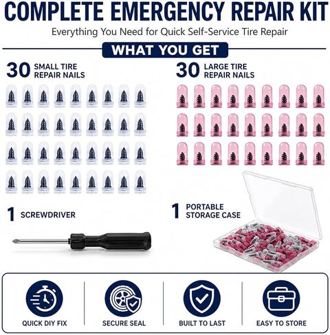 20 Pcs Tire Plug Kit, Screw in Repair Plugs with Screwdriver and Storage Case, Rubber Nail Set for Tubeless Punctures, Emergency Fix for Cars, Motorcycles, Trucks, Bikes (20) in Saudi Arabia