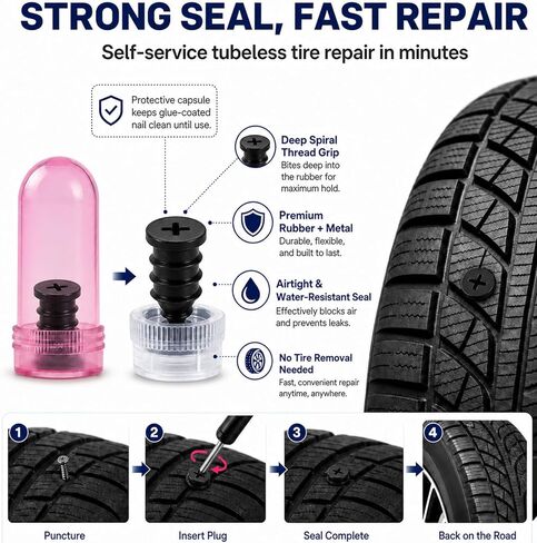20 Pcs Tire Plug Kit, Screw in Repair Plugs with Screwdriver and Storage Case, Rubber Nail Set for Tubeless Punctures, Emergency Fix for Cars, Motorcycles, Trucks, Bikes (20) in Saudi Arabia