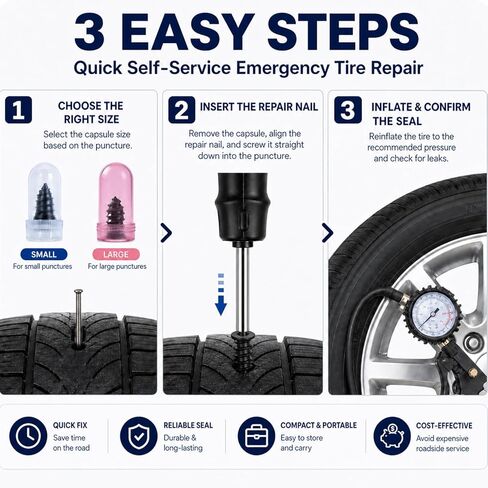 20 Pcs Tire Plug Kit, Screw in Repair Plugs with Screwdriver and Storage Case, Rubber Nail Set for Tubeless Punctures, Emergency Fix for Cars, Motorcycles, Trucks, Bikes (20) in Saudi Arabia