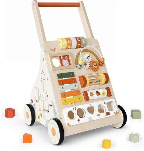 Wooden Baby Walker with Wheels, Baby Push Walker Activity Center for Babies 18 Months+, Montessori Walking Toy for Learning to Walk, Toddler 1st Birthday Gift in Saudi Arabia