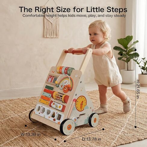Wooden Baby Walker with Wheels, Baby Push Walker Activity Center for Babies 18 Months+, Montessori Walking Toy for Learning to Walk, Toddler 1st Birthday Gift in Saudi Arabia