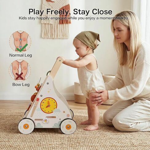 Wooden Baby Walker with Wheels, Baby Push Walker Activity Center for Babies 18 Months+, Montessori Walking Toy for Learning to Walk, Toddler 1st Birthday Gift in Saudi Arabia